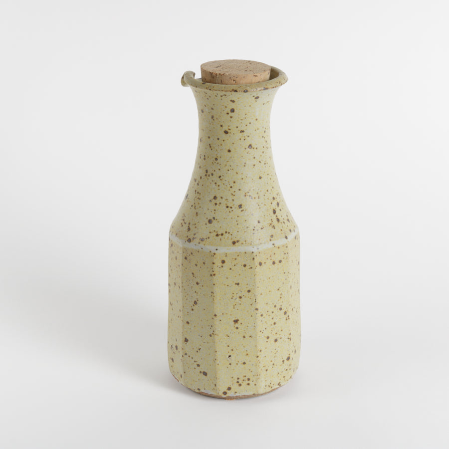 Studio pottery wine carafe with cork, speckled glaze