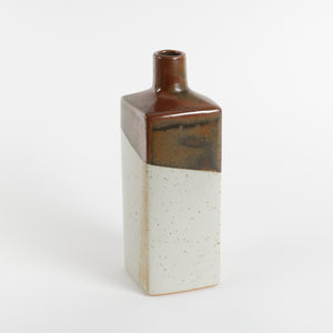 Tall Japanese square bottle vase with rust and putty glaze